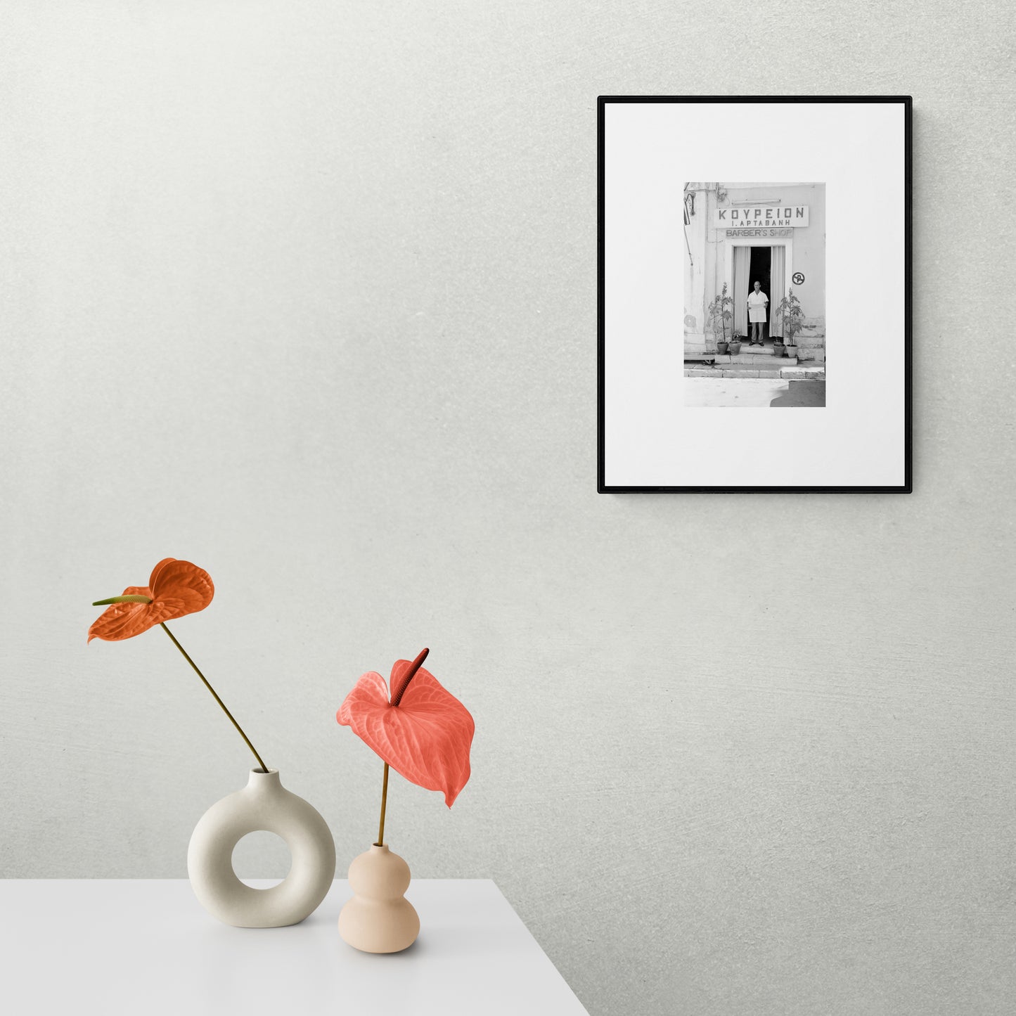 Vintage street black and white film photography, boy leaning against statue in the Pantheon, Rome. c1970