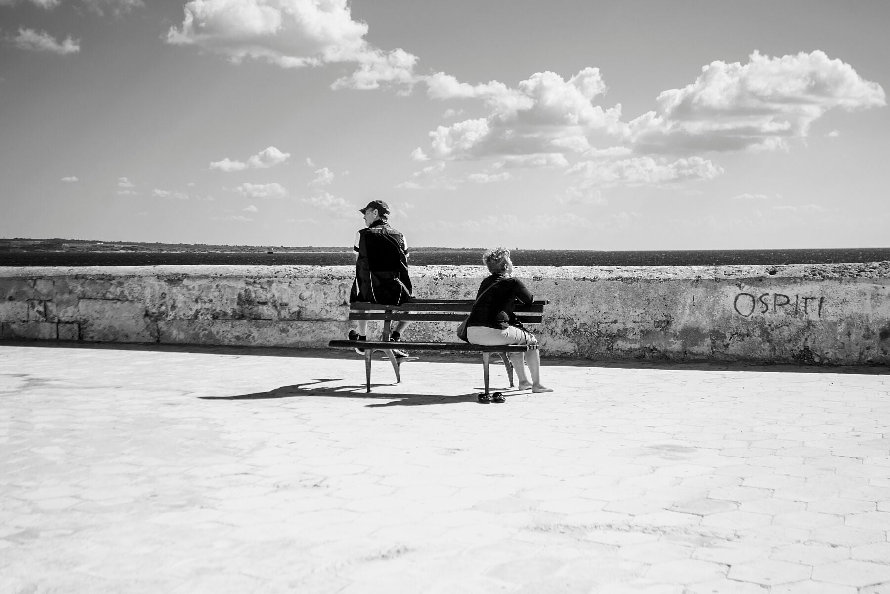 Black and white street photograph. Puglia, Italy.