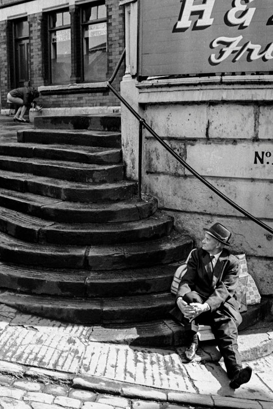 Vintage street black and white film photography, Stockport, c1969