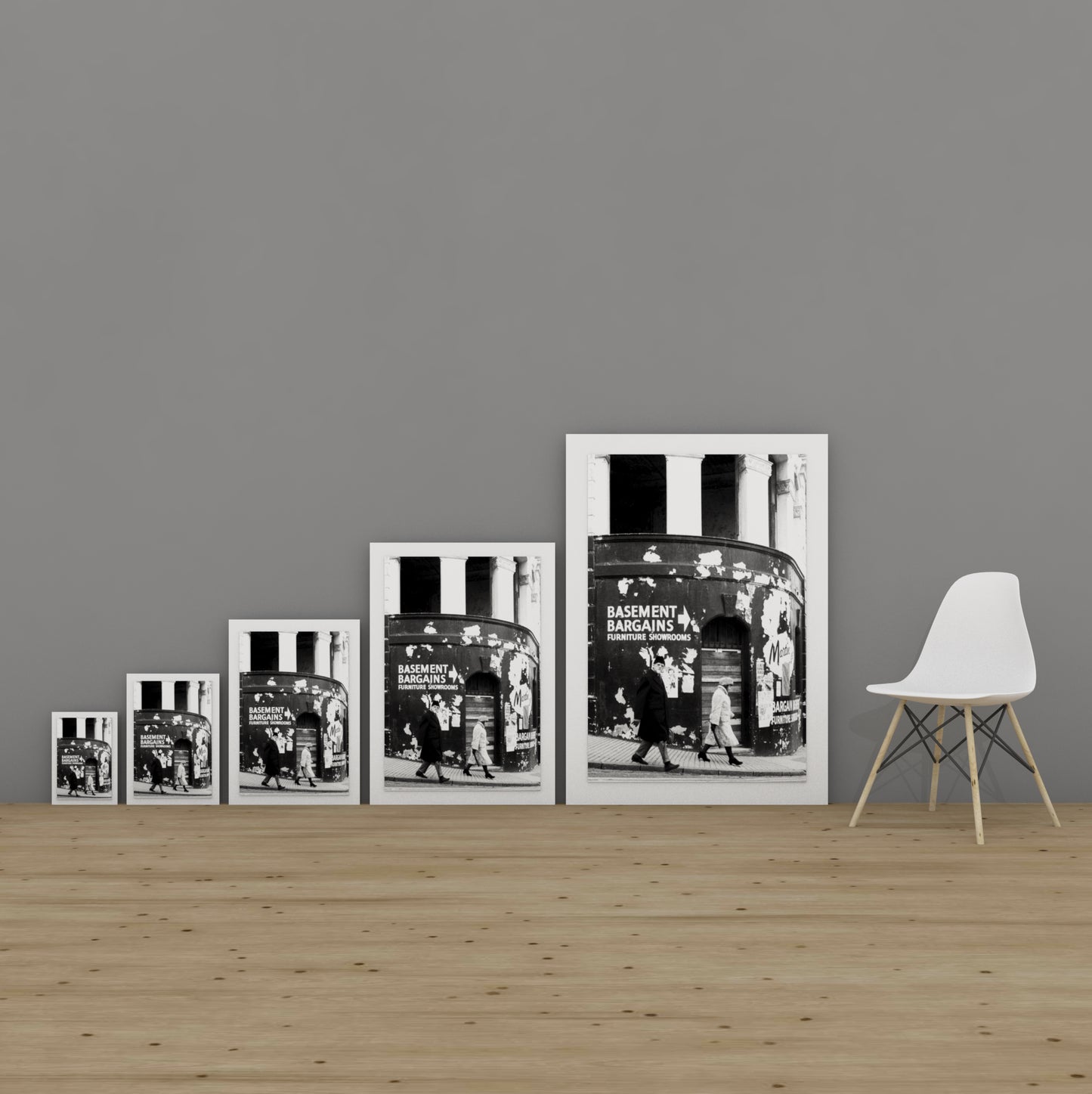 Vintage Street photography, black and white, Brighton, c1969, Basement Bargains