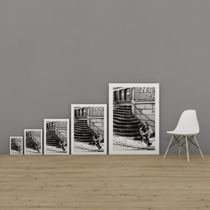 Vintage street black and white film photography, Stockport, c1969